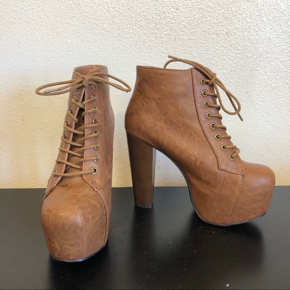 Marc Republic Brown Faux Leather Lace Up Boots